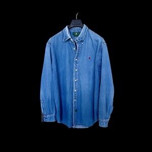 Vintage 90's Hunt Club Mens Long Sleeve Denim Button Down Shirt Blue Sz XLT